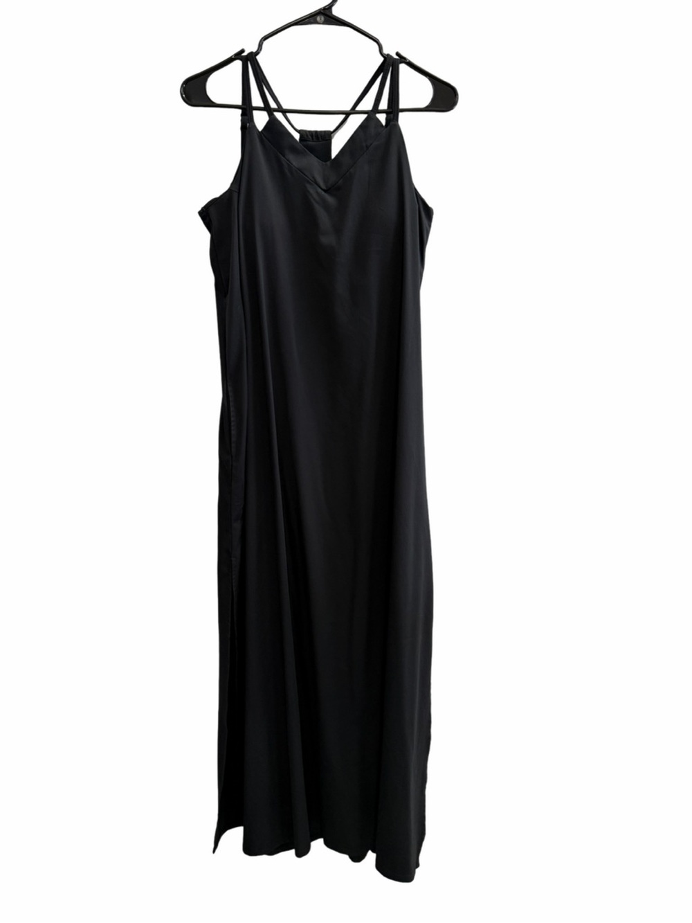 SHEBIRD Black Maxi Dress Size 3 Large Strappy V-Neck Side Slit